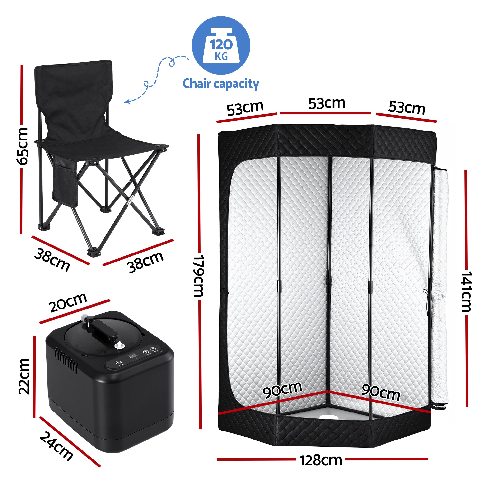 Devanti Portable Steam Sauna Tent 1000W 3L Steamer Pot Full Body Home SPA Timer ST-SAU-3L-180-BK