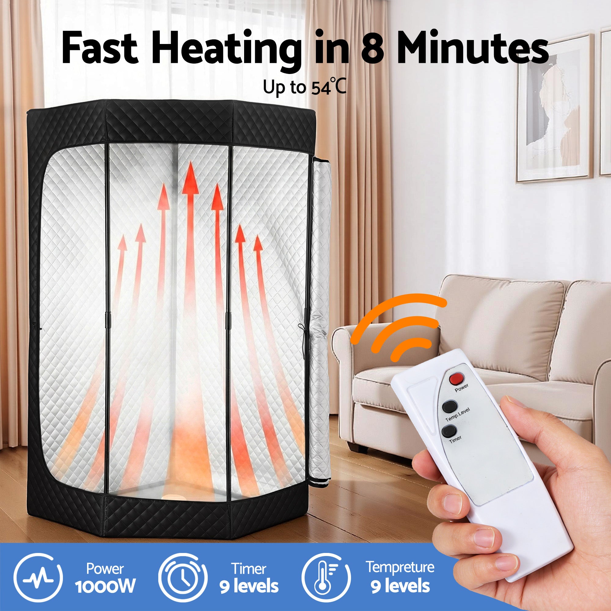 Devanti Portable Steam Sauna Tent 1000W 3L Steamer Pot Full Body Home SPA Timer ST-SAU-3L-180-BK