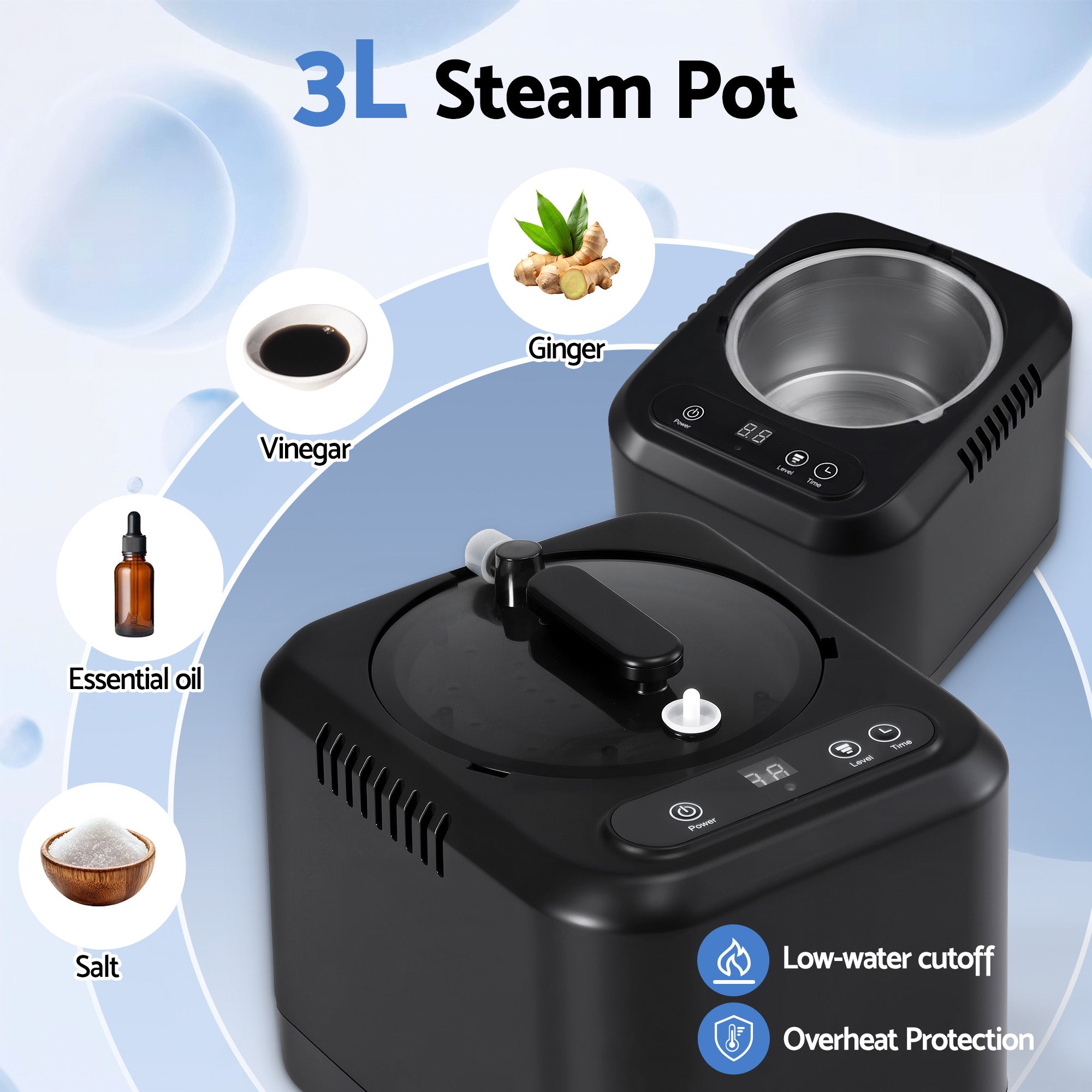 Devanti Portable Steam Sauna Tent 1000W 3L Steamer Pot Full Body Home SPA Timer ST-SAU-3L-180-BK