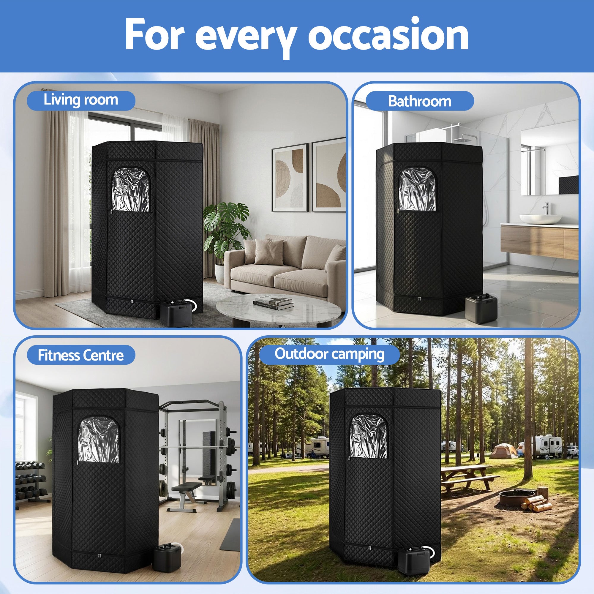 Devanti Portable Steam Sauna Tent 1000W 3L Steamer Pot Full Body Home SPA Timer ST-SAU-3L-180-BK