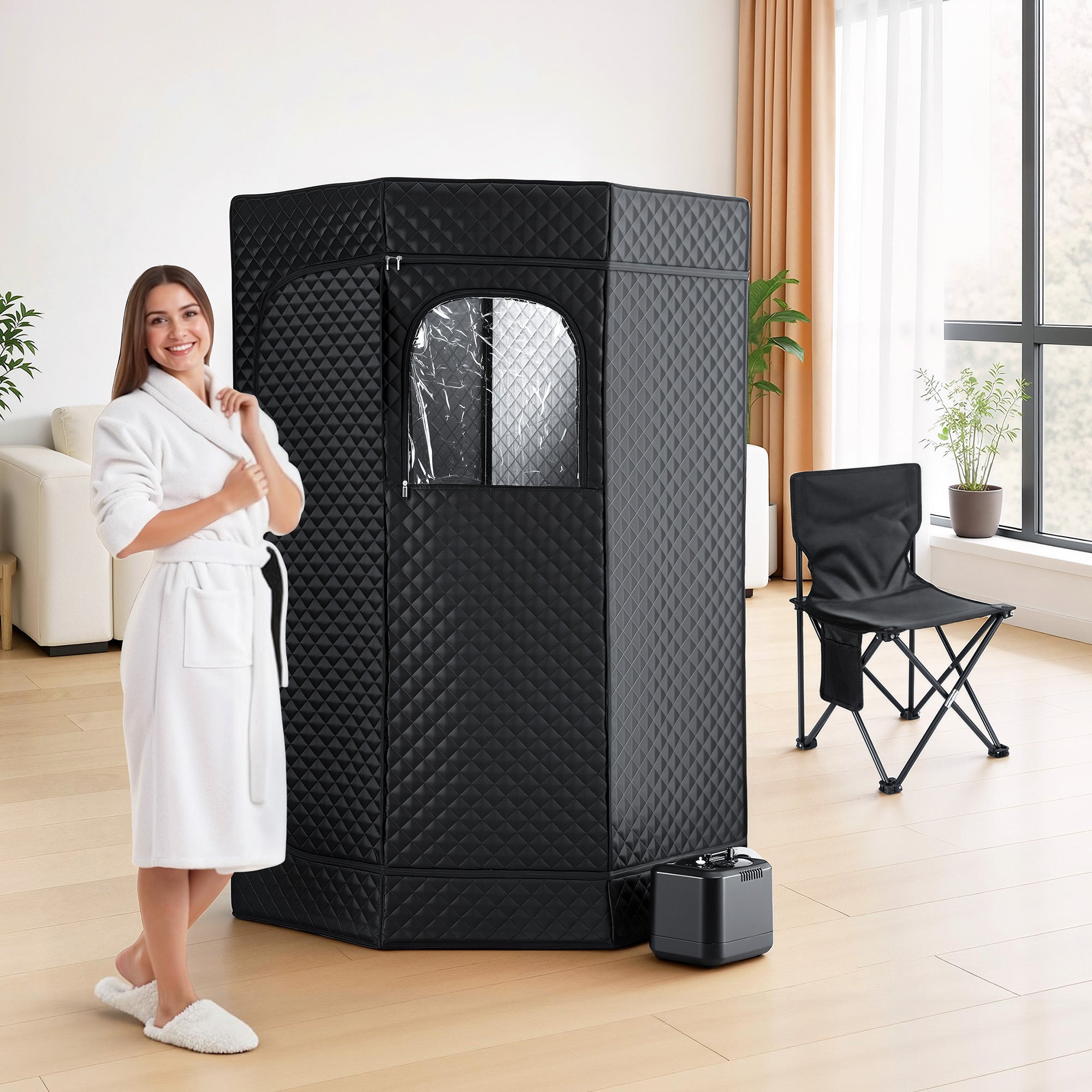 Devanti Portable Steam Sauna Tent 1000W 3L Steamer Pot Full Body Home SPA Timer ST-SAU-3L-180-BK