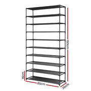 Artiss Shoe Rack Cabinet Stackable 50 Pairs 10-Tier Black STACK-SHOE-02-BK