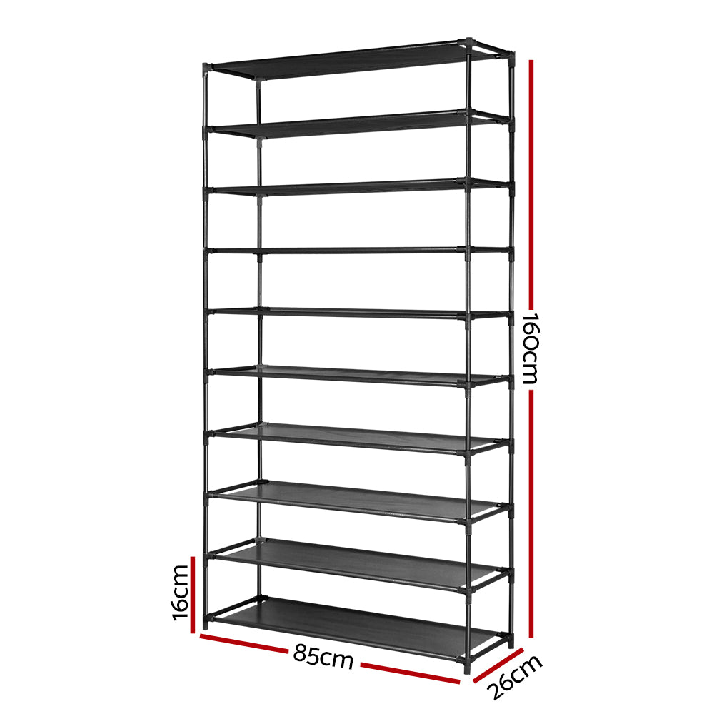 Artiss Shoe Rack Cabinet Stackable 50 Pairs 10-Tier Black STACK-SHOE-02-BK