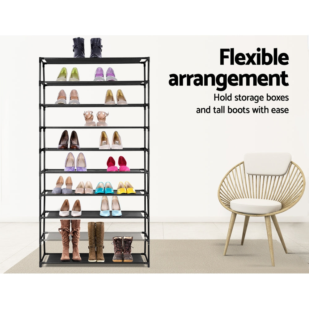 Artiss Shoe Rack Cabinet Stackable 50 Pairs 10-Tier Black STACK-SHOE-02-BK
