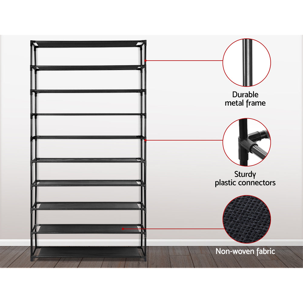 Artiss Shoe Rack Cabinet Stackable 50 Pairs 10-Tier Black STACK-SHOE-02-BK
