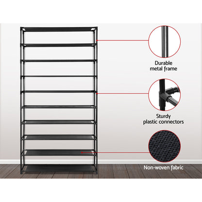 Artiss Shoe Rack Cabinet Stackable 50 Pairs 10-Tier Black STACK-SHOE-02-BK