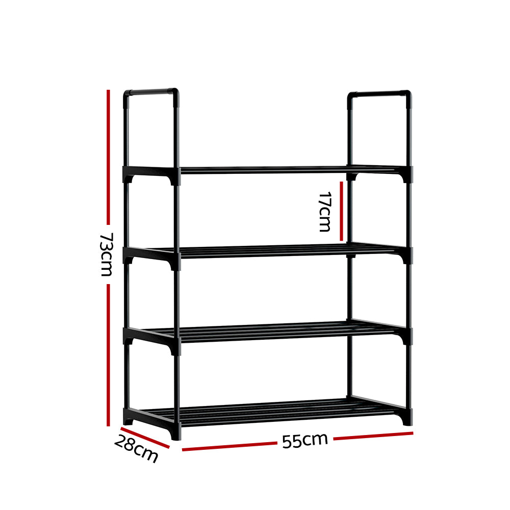 Artiss Shoe Rack Cabinet Stackable 4-tier 12 Pairs Black STACK-SHOE-03-BK