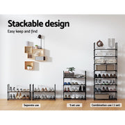 Artiss Shoe Rack Cabinet Stackable 4-tier 12 Pairs Black STACK-SHOE-03-BK