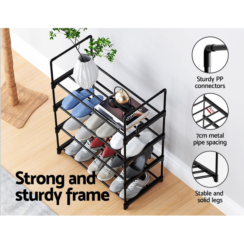 Artiss Shoe Rack Cabinet Stackable 4-tier 12 Pairs Black STACK-SHOE-03-BK