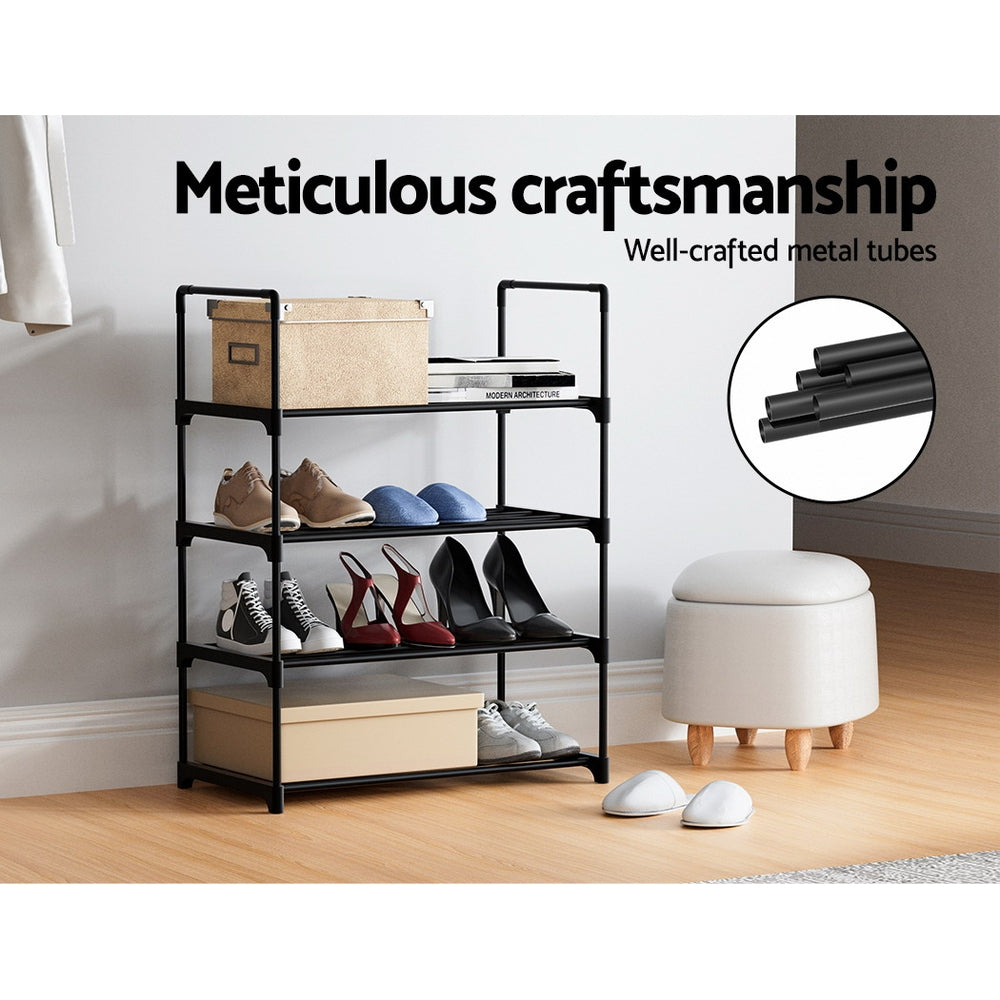 Artiss Shoe Rack Cabinet Stackable 4-tier 12 Pairs Black STACK-SHOE-03-BK