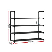 Artiss Shoe Rack 4-tier 16 Pairs Stackable Black STACK-SHOE-04-BK