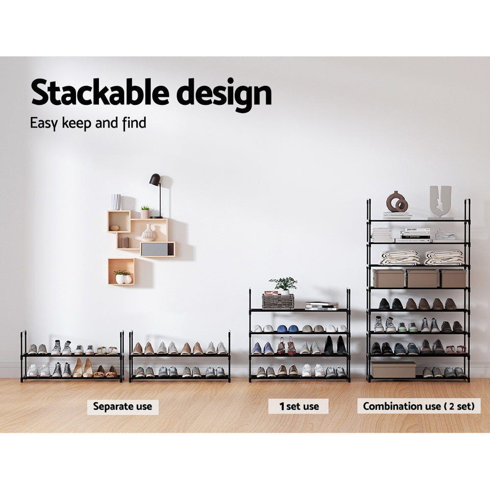 Artiss Shoe Rack 4-tier 16 Pairs Stackable Black STACK-SHOE-04-BK