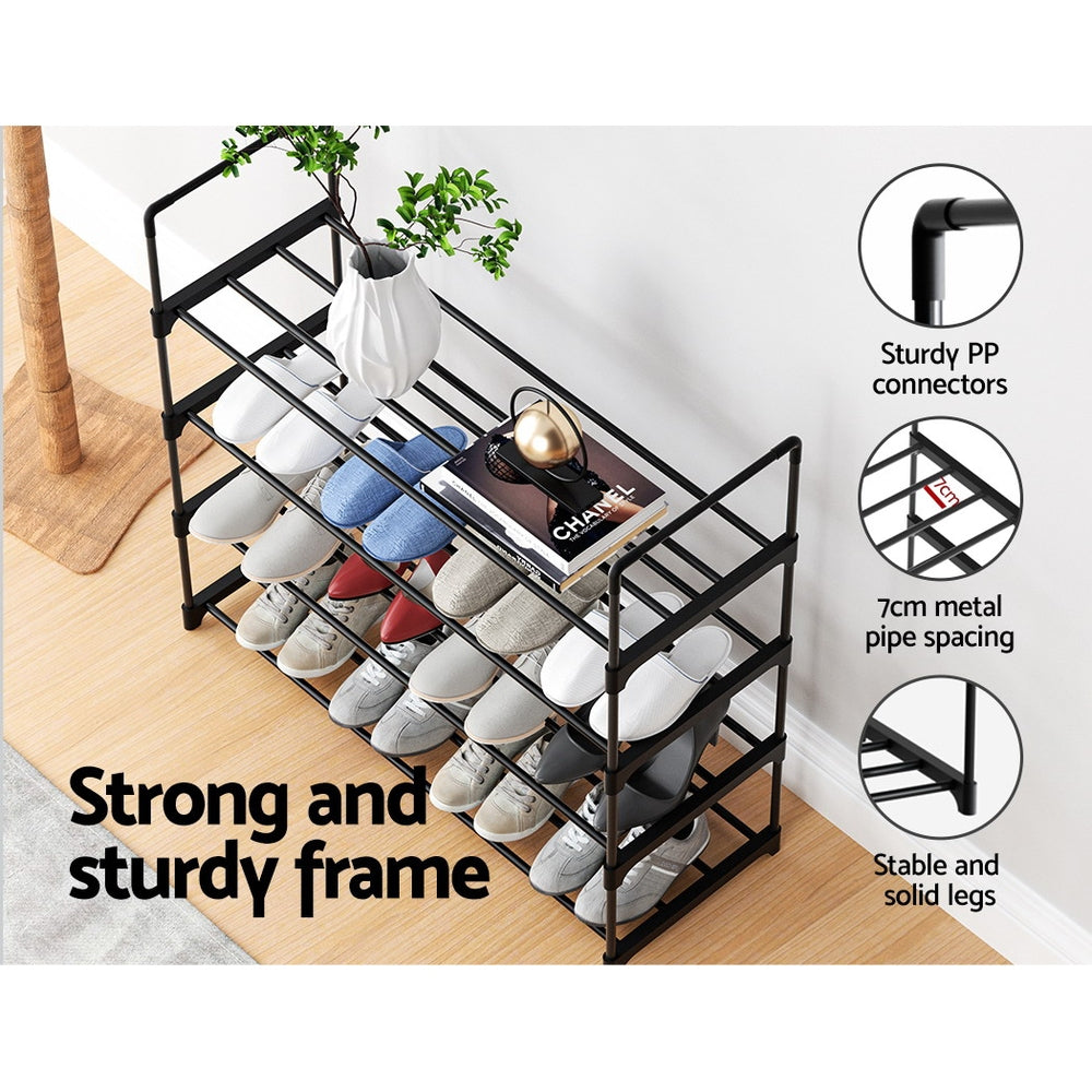 Artiss Shoe Rack 4-tier 16 Pairs Stackable Black STACK-SHOE-04-BK