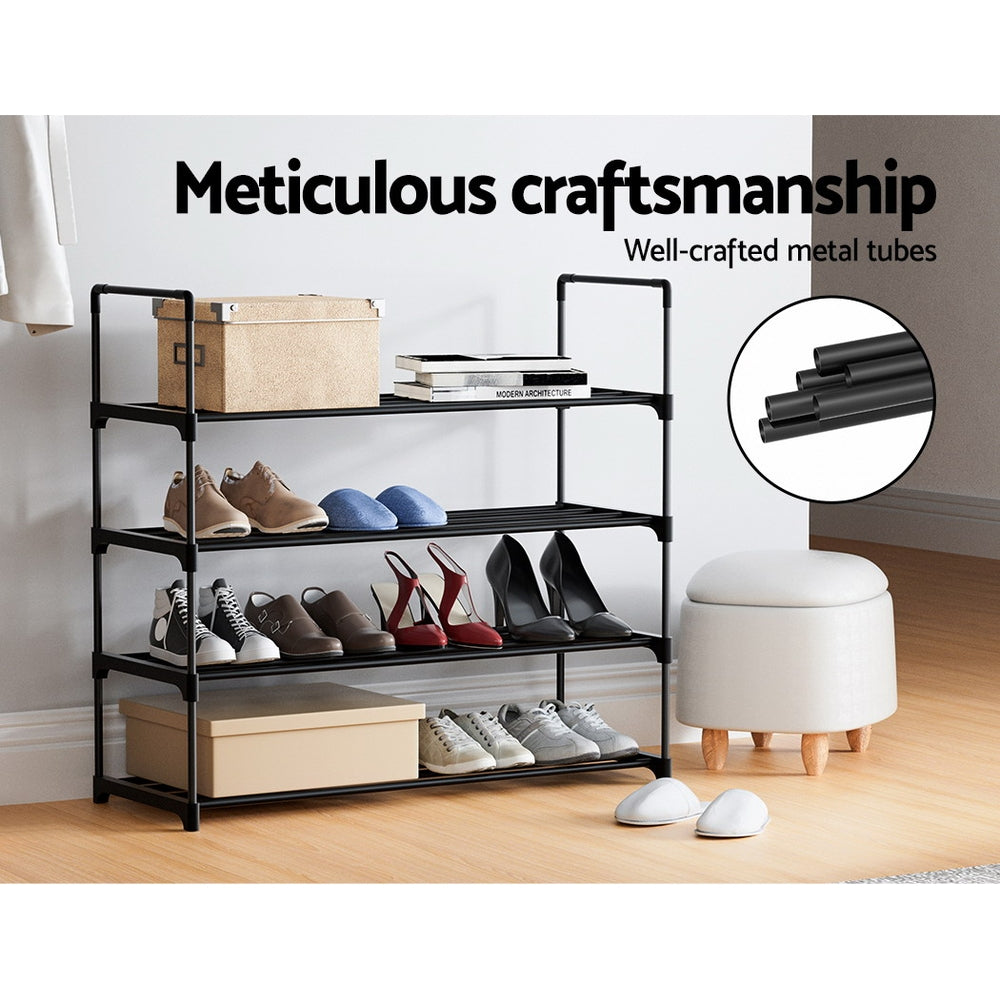 Artiss Shoe Rack 4-tier 16 Pairs Stackable Black STACK-SHOE-04-BK