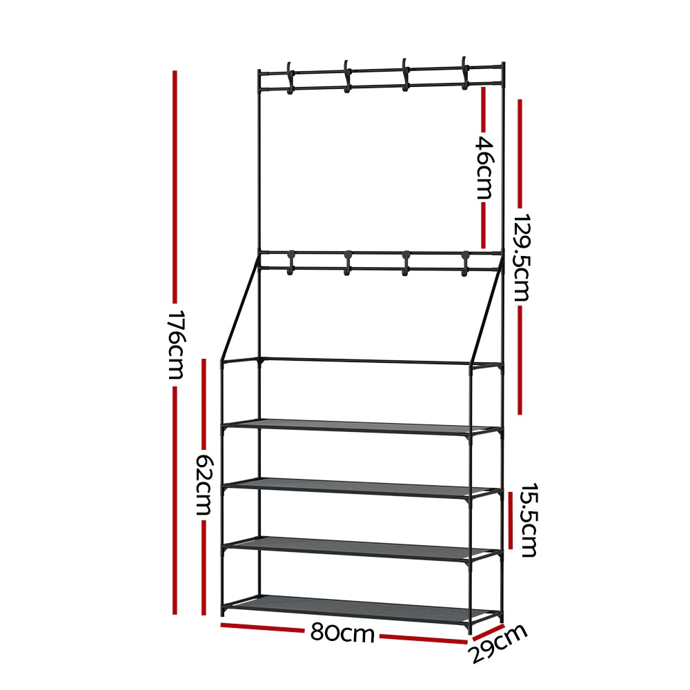 Artiss Shoe Rack Hall Tree 16 Pairs Black STACK-SHOE-05-BK
