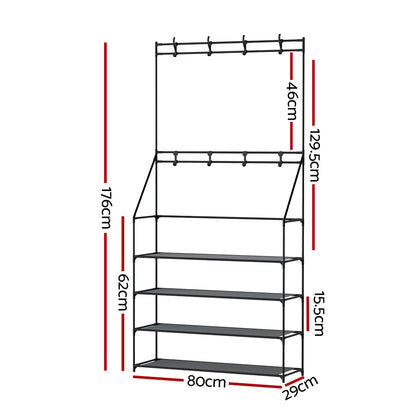 Artiss Shoe Rack Hall Tree 16 Pairs Black STACK-SHOE-05-BK