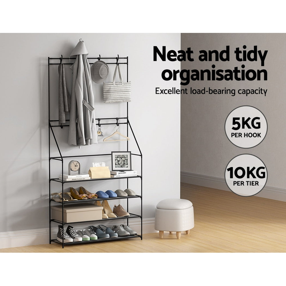 Artiss Shoe Rack Hall Tree 16 Pairs Black STACK-SHOE-05-BK