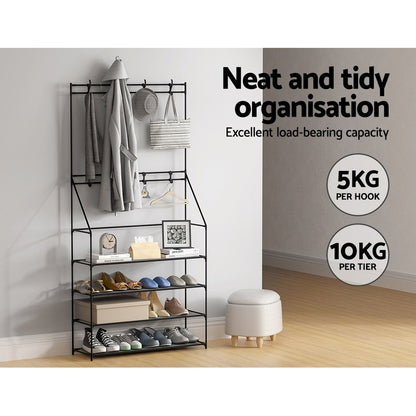 Artiss Shoe Rack Hall Tree 16 Pairs Black STACK-SHOE-05-BK