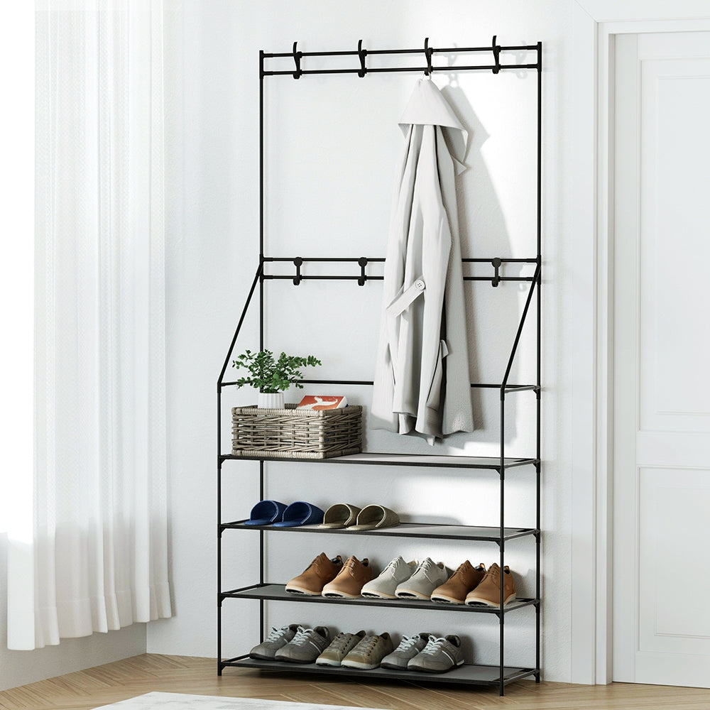 Artiss Shoe Rack Hall Tree 16 Pairs Black STACK-SHOE-05-BK