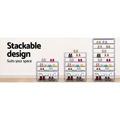 Artiss Shoe Rack Cabinet Stackable 10-Tier Grey STACK-SHOE-SR-02