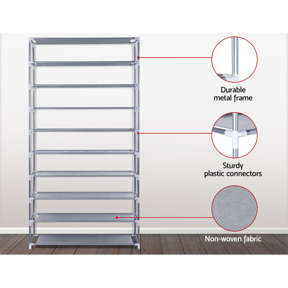 Artiss Shoe Rack Cabinet Stackable 10-Tier Grey STACK-SHOE-SR-02