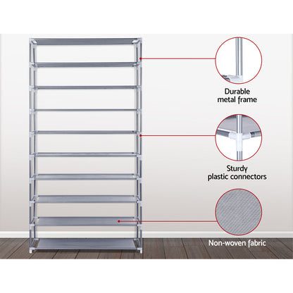 Artiss Shoe Rack Cabinet Stackable 10-Tier Grey STACK-SHOE-SR-02