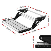 Weisshorn Manual Pull Out Caravan Step Folding RV Entry Stair 200KG Capacity Non-Slip Aluminium STEP-CV-1S-FOLD-SI