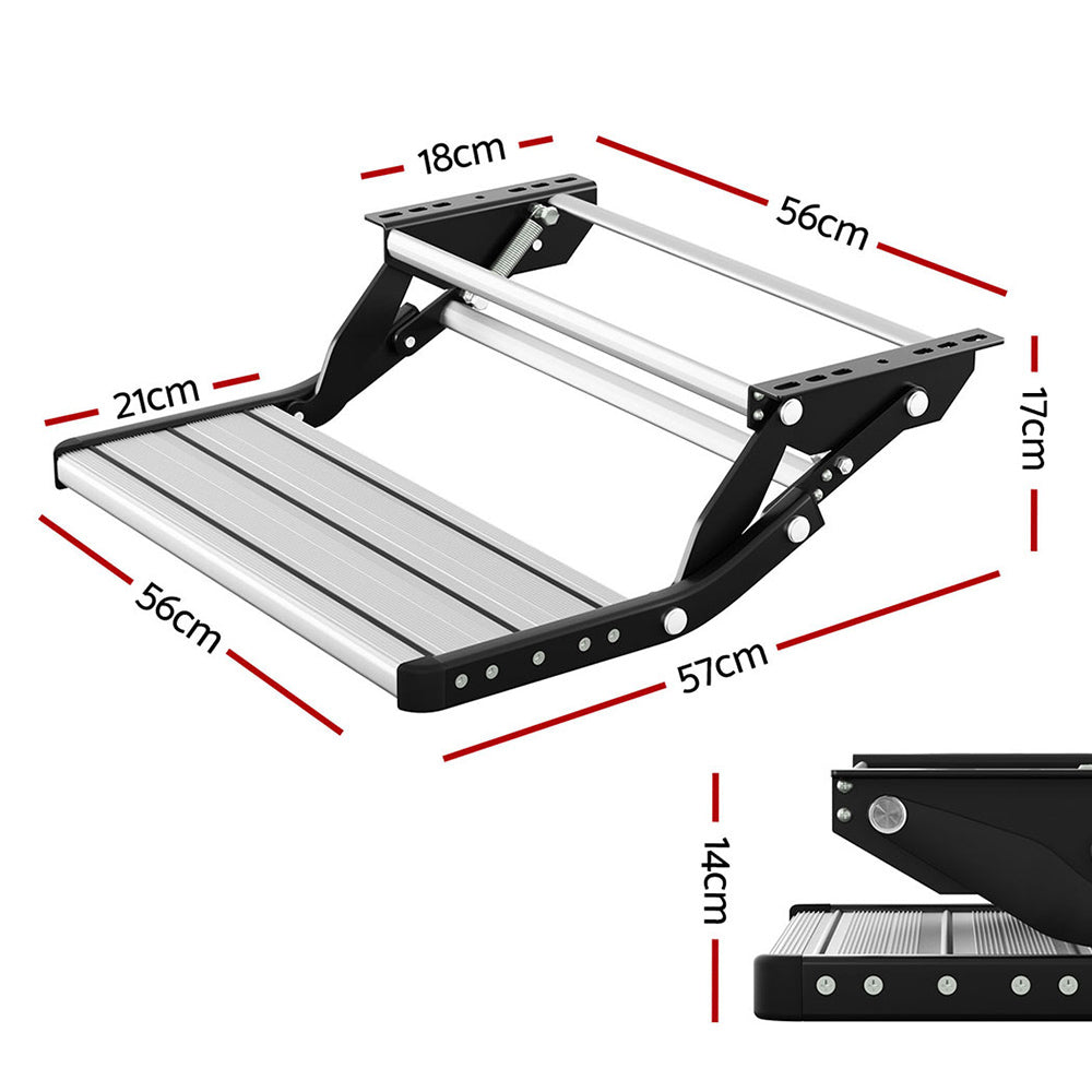 Weisshorn Manual Pull Out Caravan Step Folding RV Entry Stair 200KG Capacity Non-Slip Aluminium STEP-CV-1S-FOLD-SI