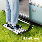 Weisshorn Manual Pull Out Caravan Step Folding RV Entry Stair 200KG Capacity Non-Slip Aluminium STEP-CV-1S-FOLD-SI