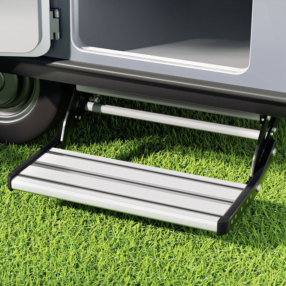 Weisshorn Manual Pull Out Caravan Step Folding RV Entry Stair 200KG Capacity Non-Slip Aluminium STEP-CV-1S-FOLD-SI
