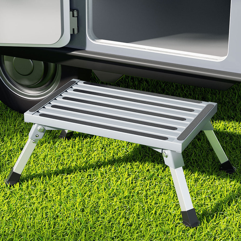 Weisshorn Caravan Step Folding Aluminium Step Ladder Stool STEP-CV-1S-STOOL-SI