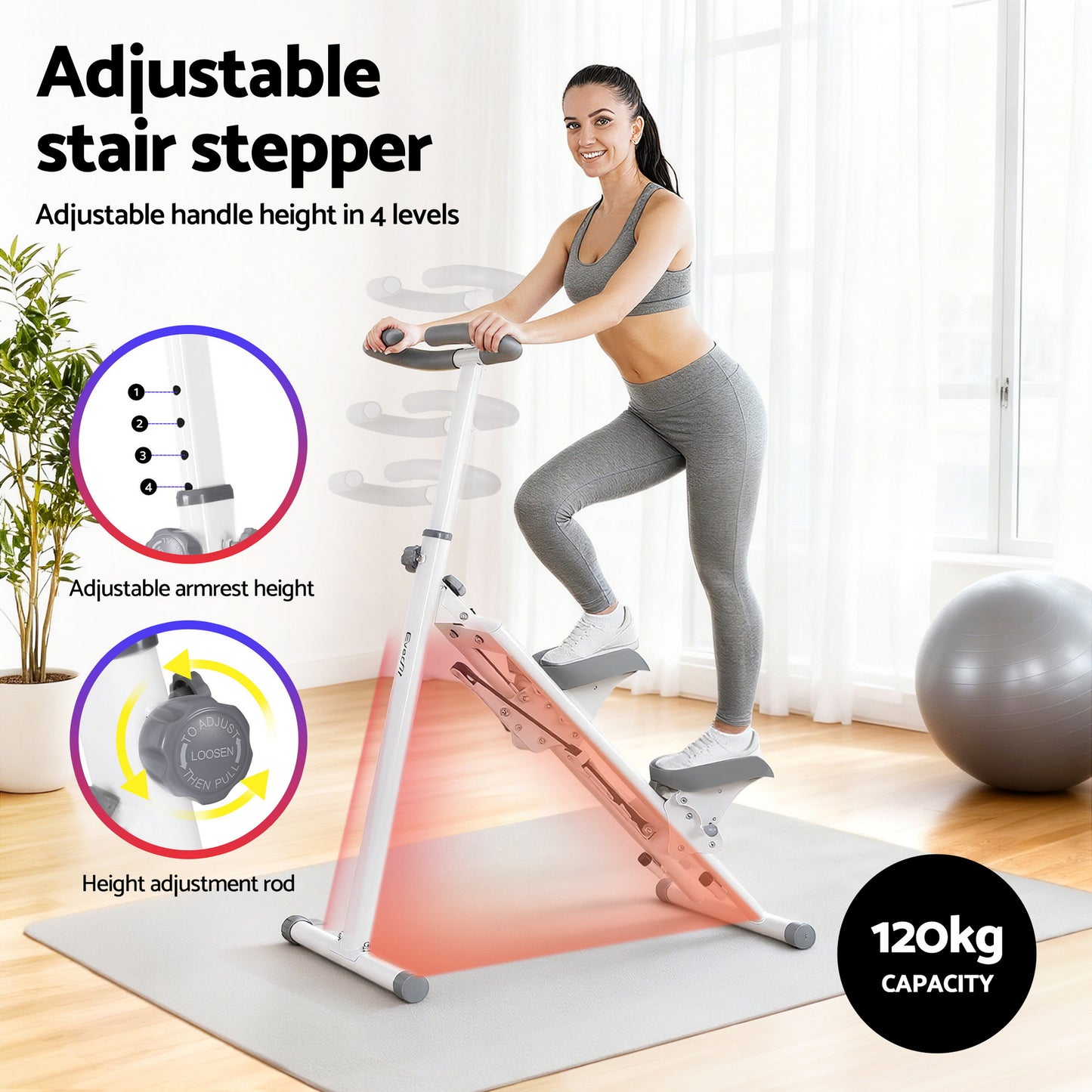 Everfit Step Machine Stair Climber for Home Gym Exercise Foldable LED Display Adjustable Handlebar STEPPER-TD04-WH