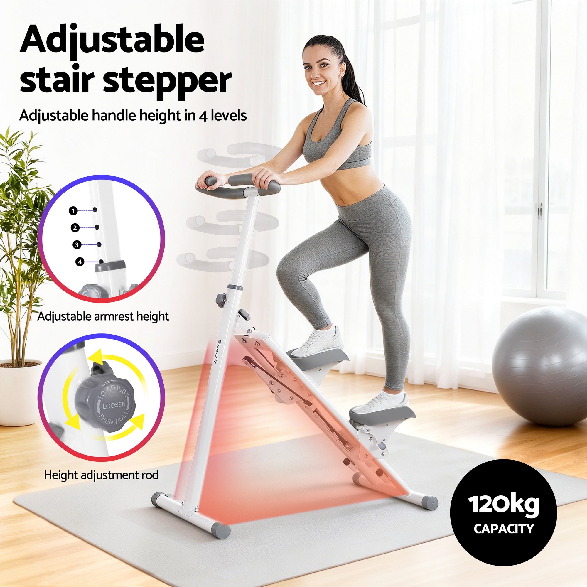 Everfit Step Machine Stair Climber for Home Gym Exercise Foldable LED Display Adjustable Handlebar STEPPER-TD04-WH