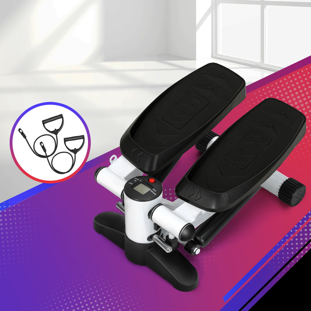 Everfit Mini Stepper Resistance Rope Aerobic Step Trainer Home Workout 150KG STEPPER-TQ-WH-BK