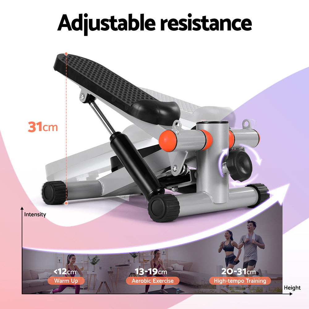 Everfit Mini Stepper with Resistance Rope Aerobic for Exercise Compact Home Workout Grey STEPPER-YG-GR-BK