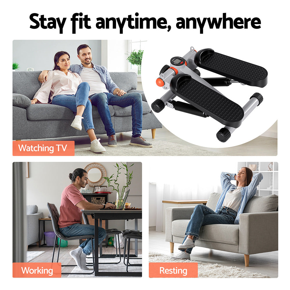 Everfit Mini Stepper with Resistance Rope Aerobic for Exercise Compact Home Workout Grey STEPPER-YG-GR-BK
