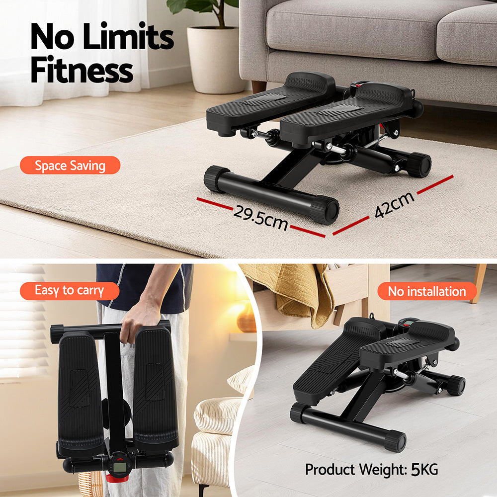 Everfit Mini Stepper with Resistance Rope Aerobic for Exercise Compact Home Workout Black STEPPER-YG-RD-BK
