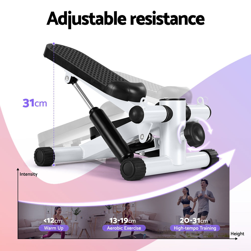 Everfit Mini Stepper with Resistance Rope Aerobic for Exercise Compact Home Workout White STEPPER-YG-WH-BK