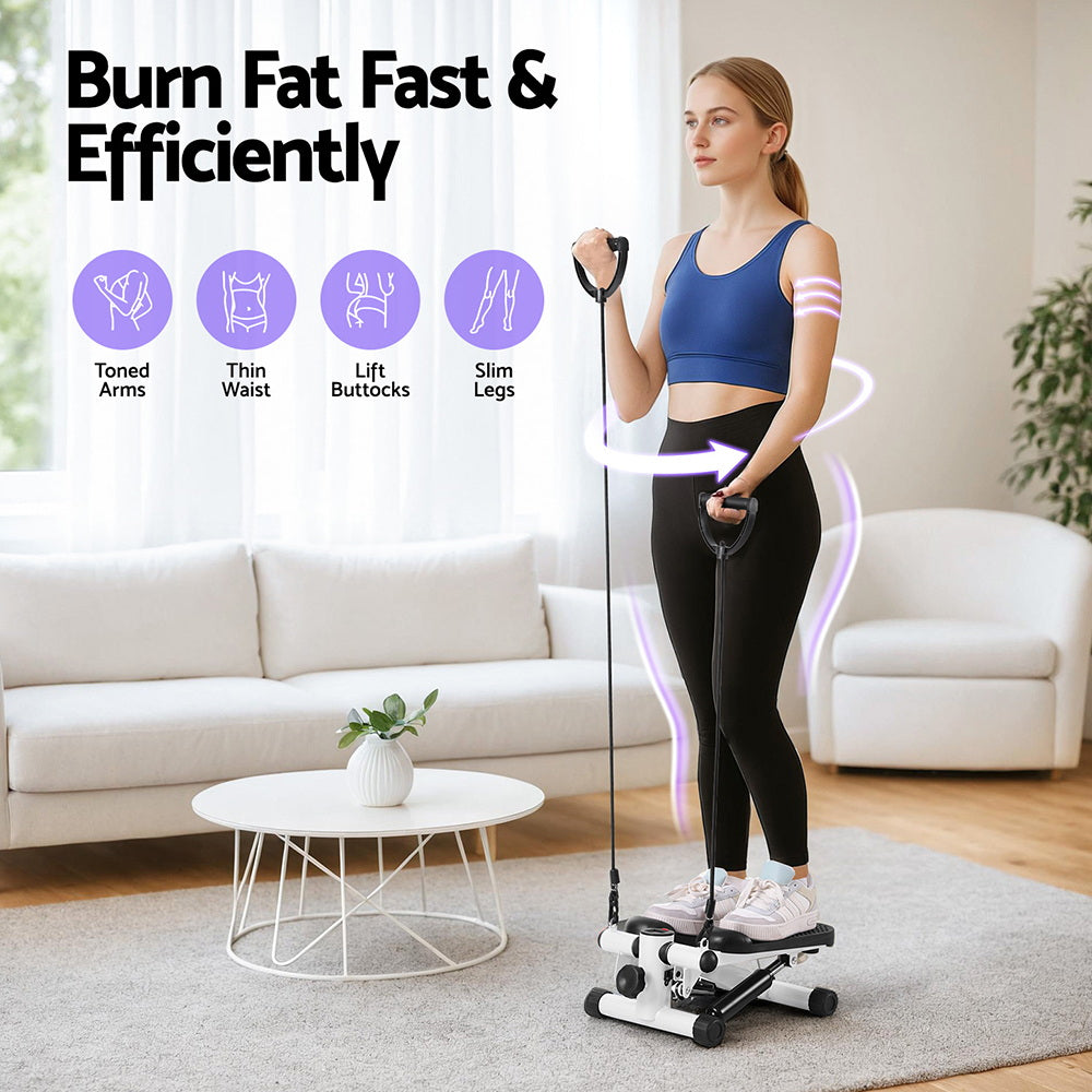 Everfit Mini Stepper with Resistance Rope Aerobic for Exercise Compact Home Workout White STEPPER-YG-WH-BK