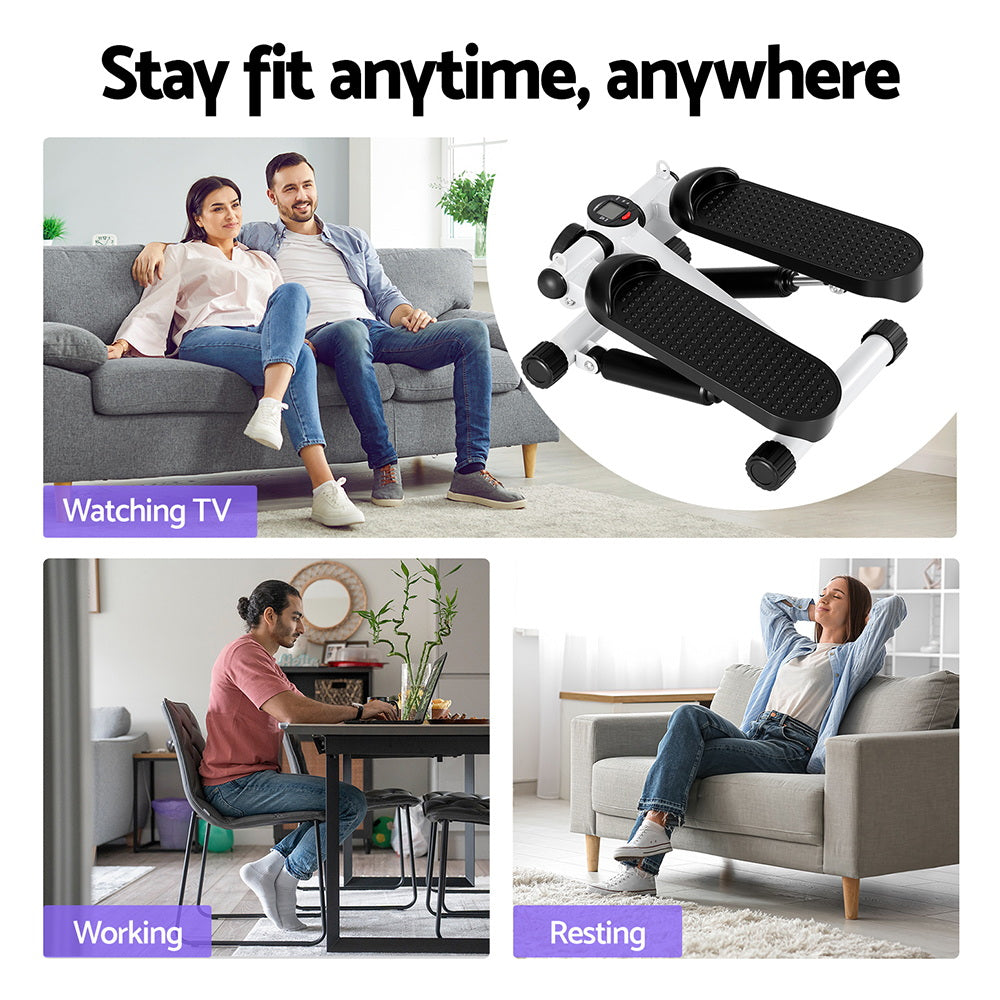 Everfit Mini Stepper with Resistance Rope Aerobic for Exercise Compact Home Workout White STEPPER-YG-WH-BK