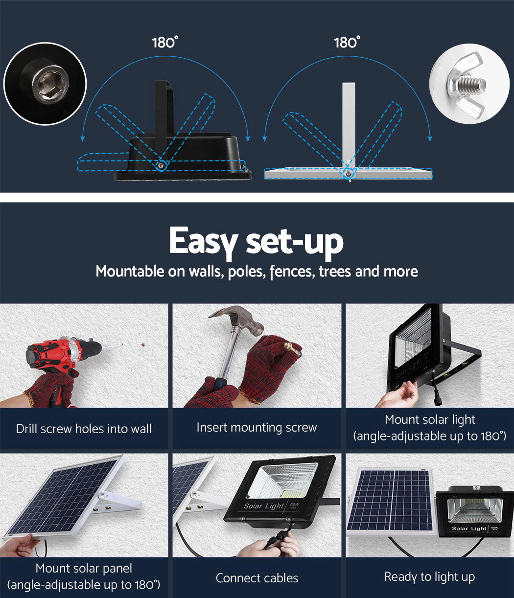 Leier 80 LED Solar Street Light 60W Flood Motion Sensor Remote Outdoor Wall Lamp STL-SP-60W