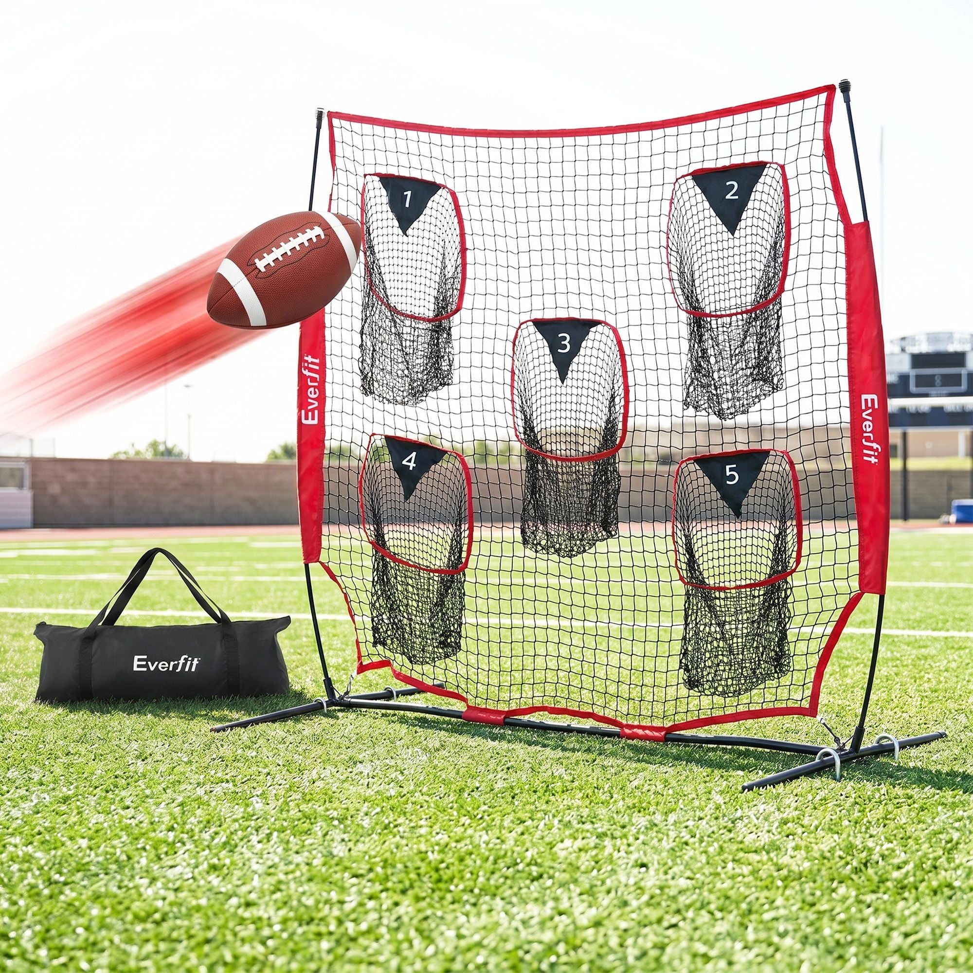 Everfit 1.8m Football Training Net 5 Target Portable Soccer Goal Nets Rebounder STN-5P-RD