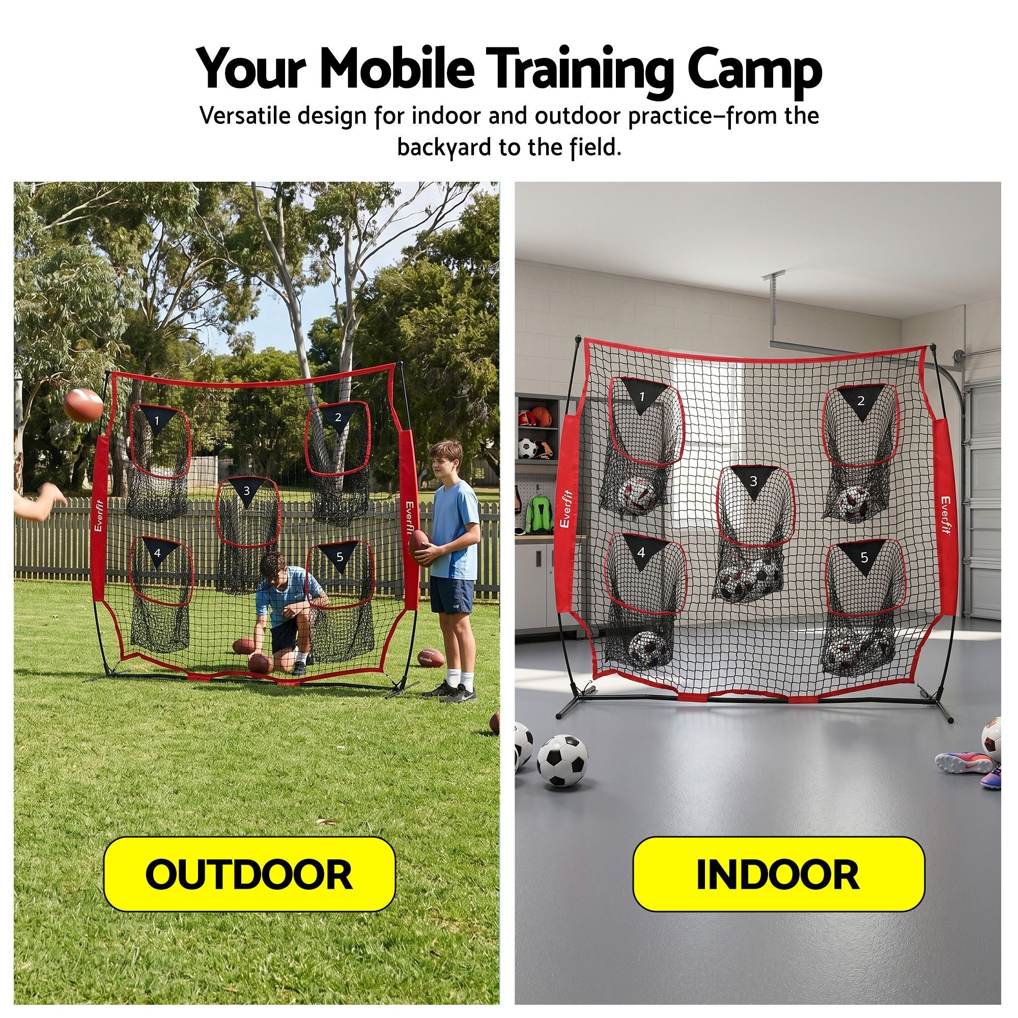 Everfit 1.8m Football Training Net 5 Target Portable Soccer Goal Nets Rebounder STN-5P-RD