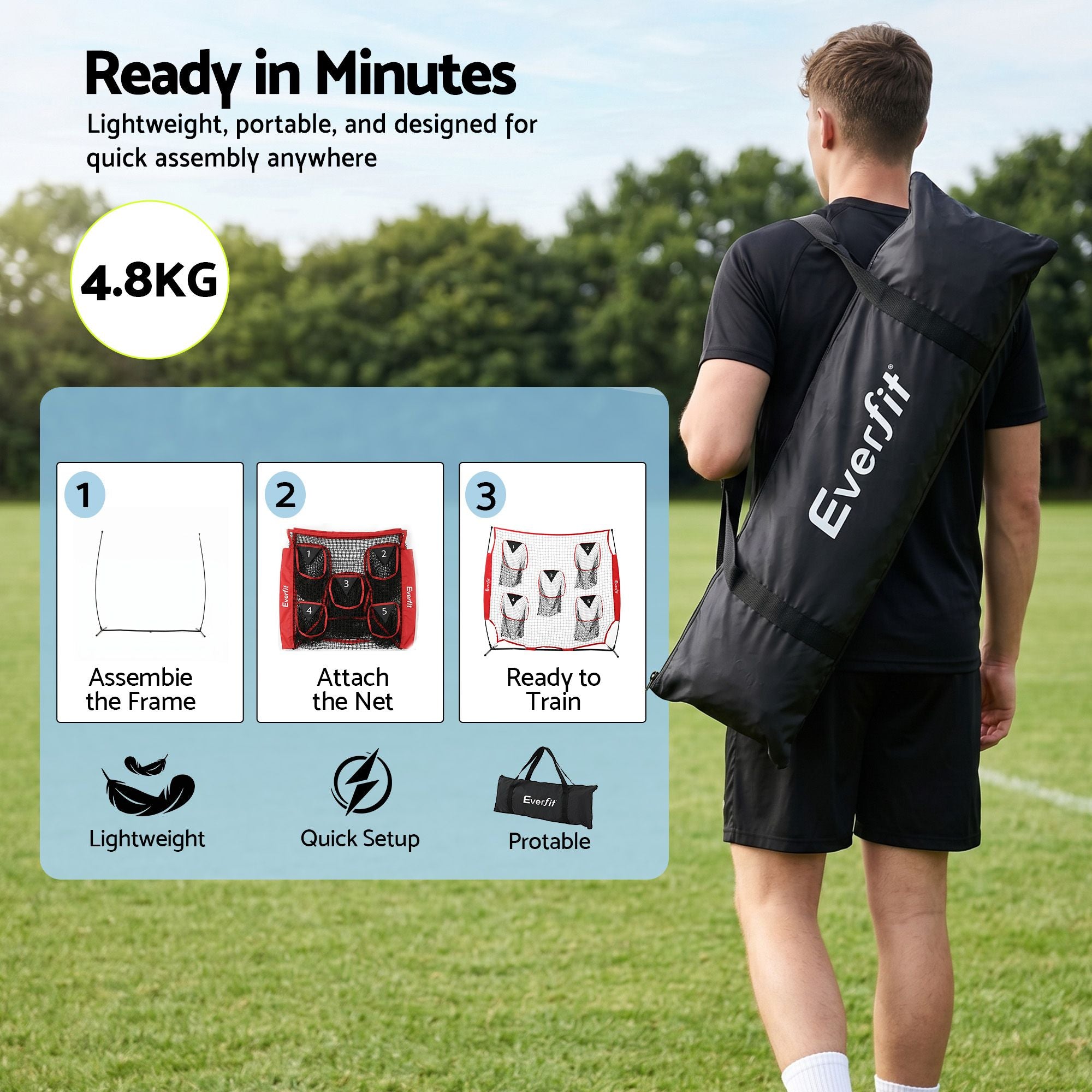 Everfit 1.8m Football Training Net 5 Target Portable Soccer Goal Nets Rebounder STN-5P-RD