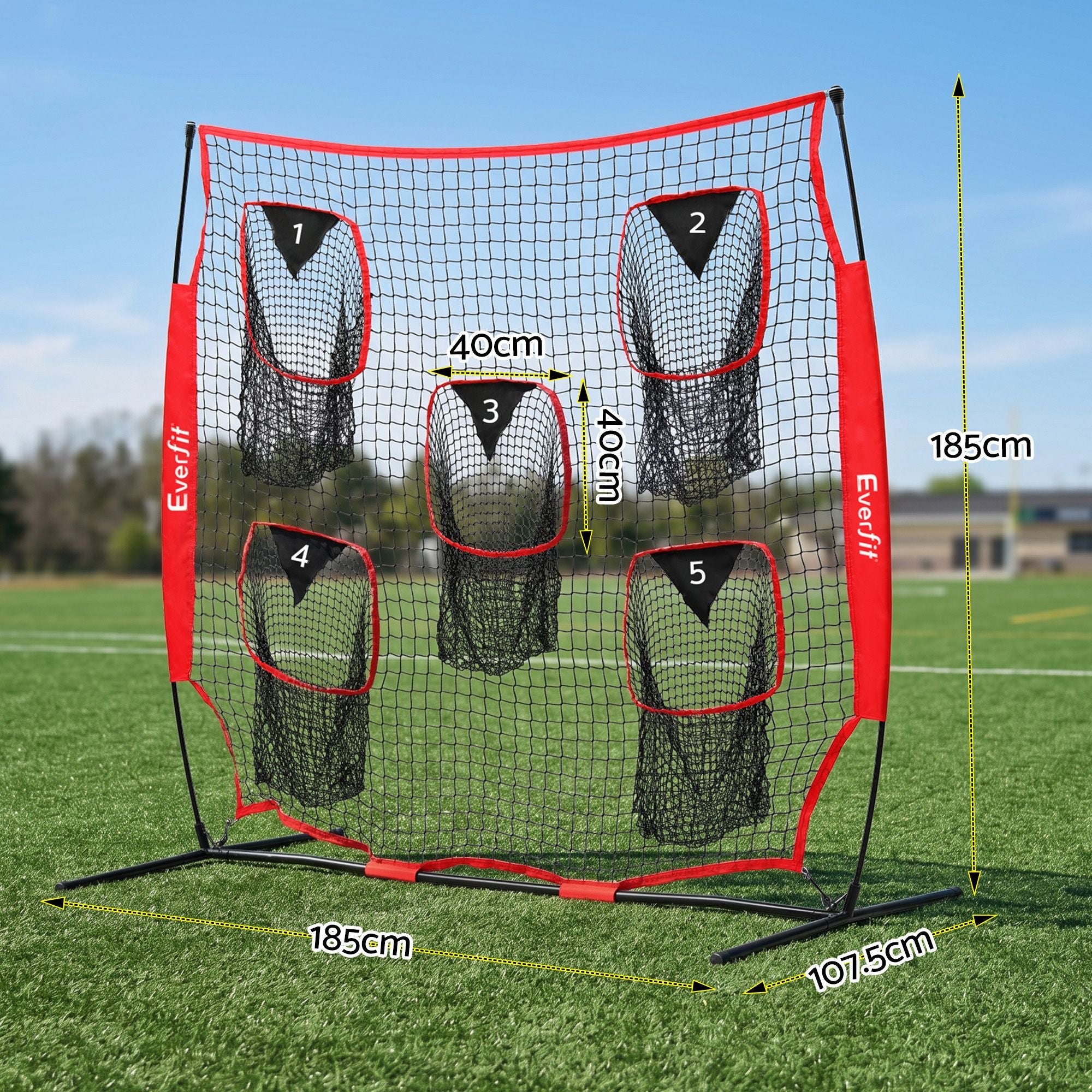Everfit 1.8m Football Training Net 5 Target Portable Soccer Goal Nets Rebounder STN-5P-RD