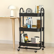 Artiss Storage Trolley Kitchen Cart 3 Tiers Rack Shelf Organiser Wheels Black STR-3T-80-BK