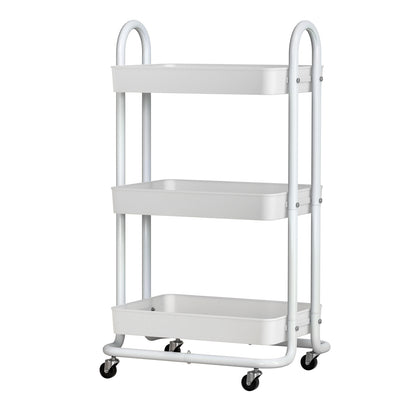 Artiss Storage Trolley Kitchen Cart 3 Tiers Rack Shelf Organiser Wheels White STR-3T-80-WH