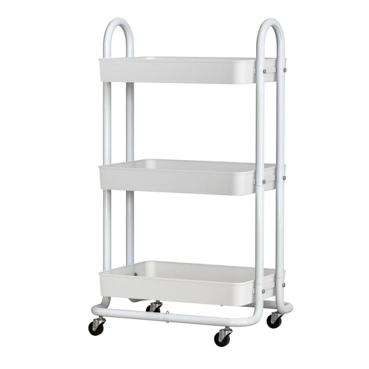 Artiss Storage Trolley Kitchen Cart 3 Tiers Rack Shelf Organiser Wheels White STR-3T-80-WH