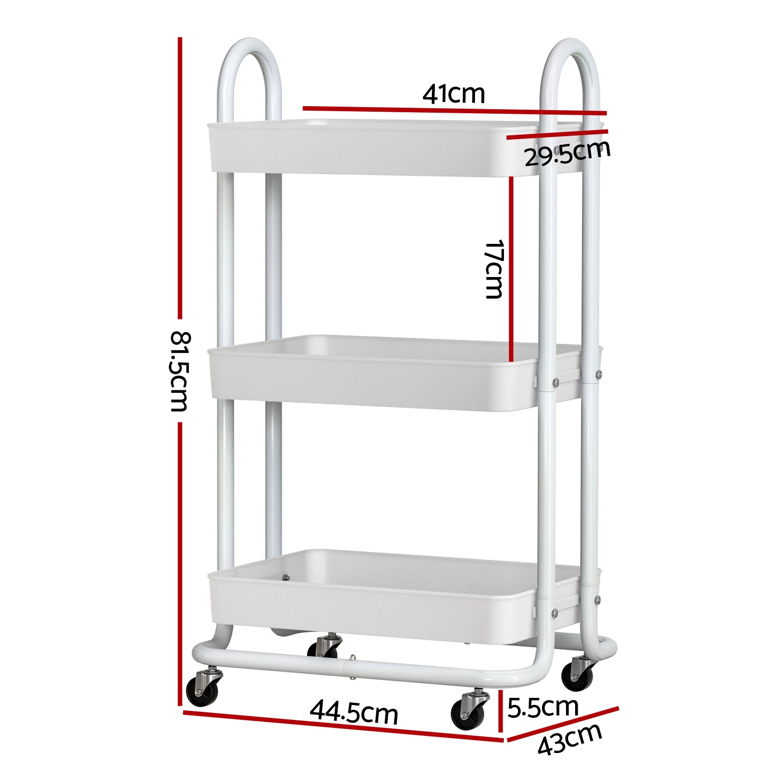 Artiss Storage Trolley Kitchen Cart 3 Tiers Rack Shelf Organiser Wheels White STR-3T-80-WH