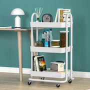 Artiss Storage Trolley Kitchen Cart 3 Tiers Rack Shelf Organiser Wheels White STR-3T-80-WH